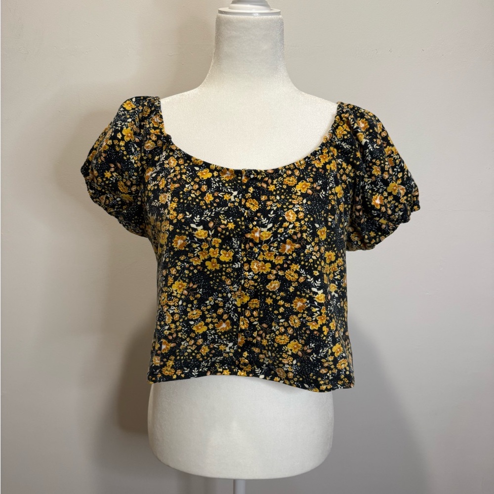 Floral Black and Yellow Women's Top
